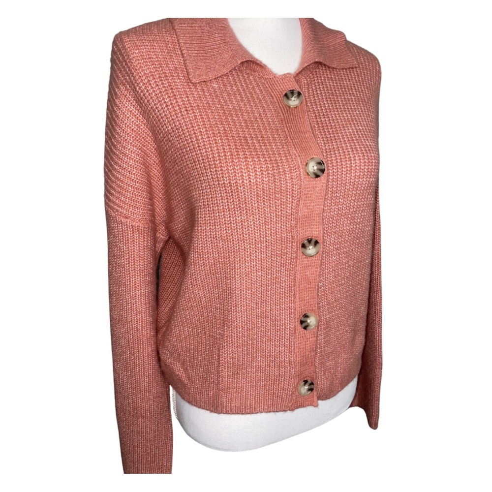 New with Tags Jessica Simpson Coral Pink Button Down Collared Sweater Medium